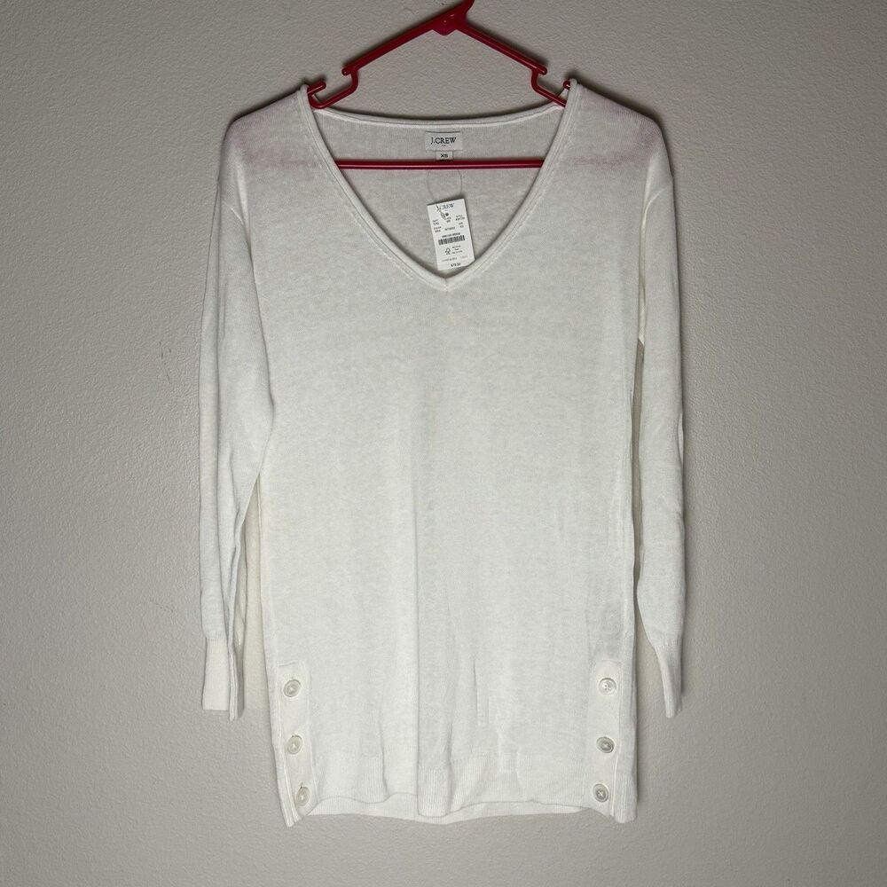 J. Crew Factory Women's NWT V Neck Tunic Sweater Linen Blend White AW729 Sz XS